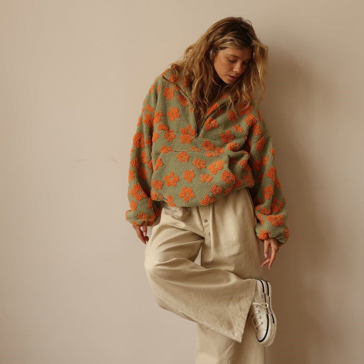 Grace | Women's Oversized Floral Teddy Fleece Half-Zip Jumper 7