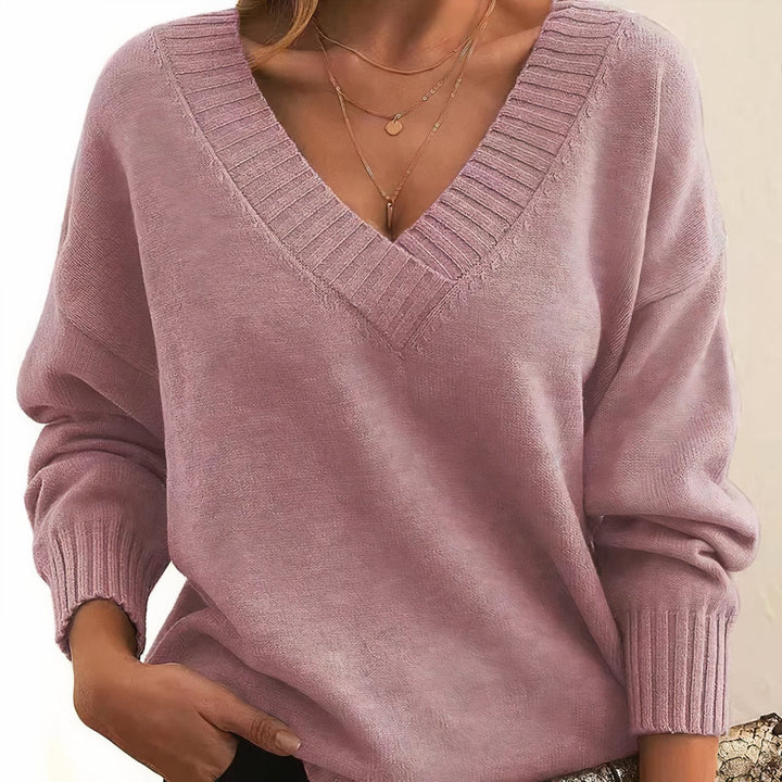 Grace | Women's V-Neck Long Sleeve Cashmere Blend Knit Sweater 4
