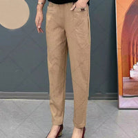 Pantalon décontracté en coton lavé à jambes droites