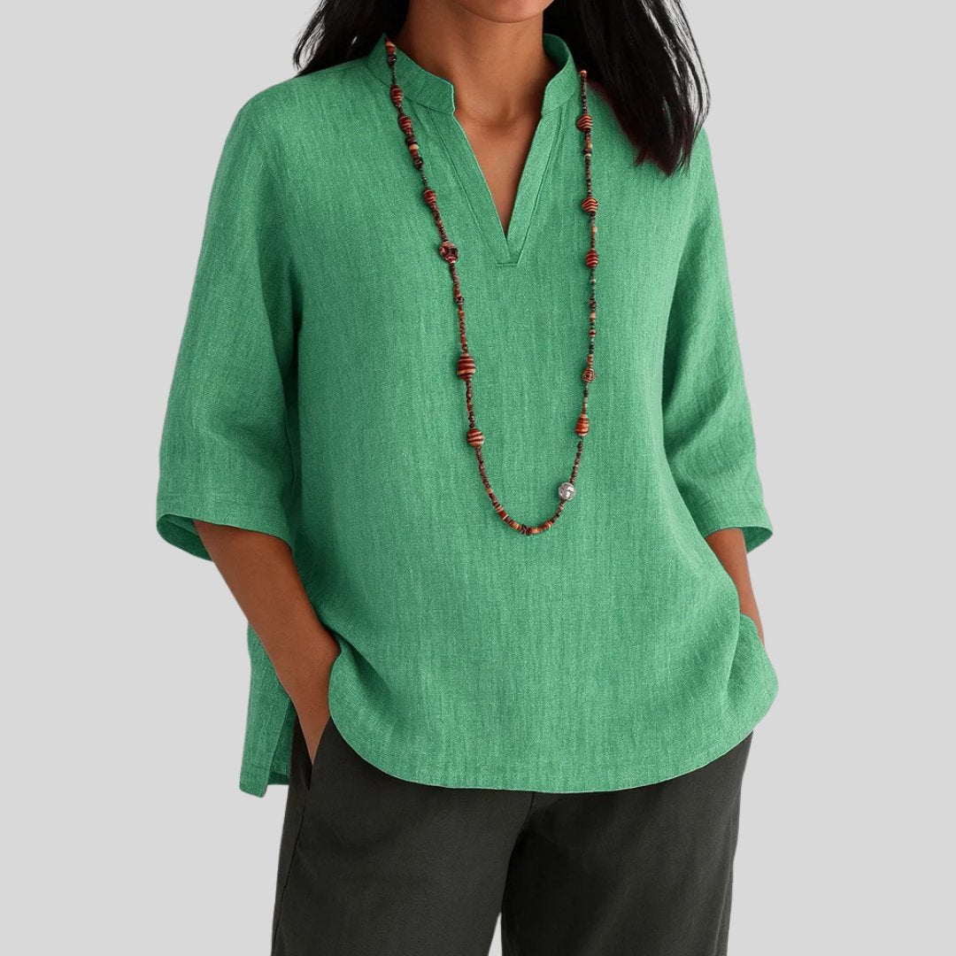 Harper | Women's Relaxed-Fit V-Neck 3/4 Sleeve Linen Tunic 0