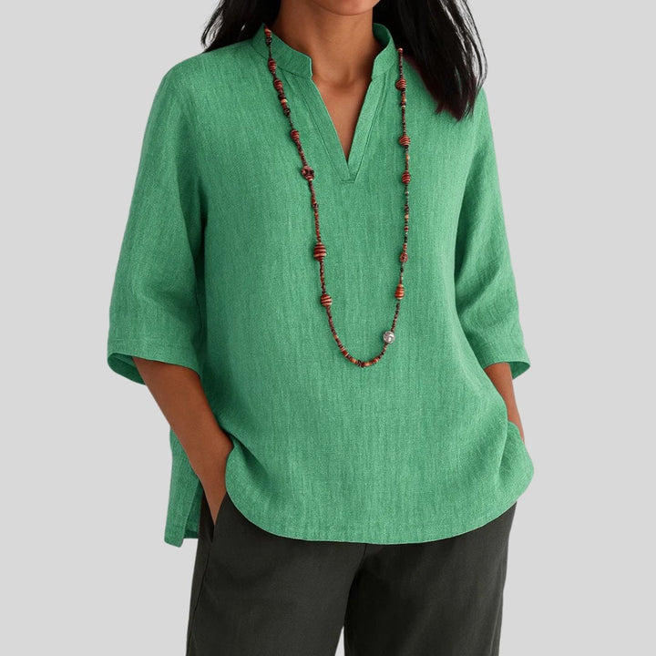 Harper | Women's Relaxed-Fit V-Neck 3/4 Sleeve Linen Tunic 0
