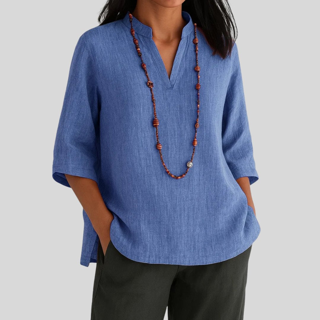 Harper | Women's Relaxed-Fit V-Neck 3/4 Sleeve Linen Tunic 1