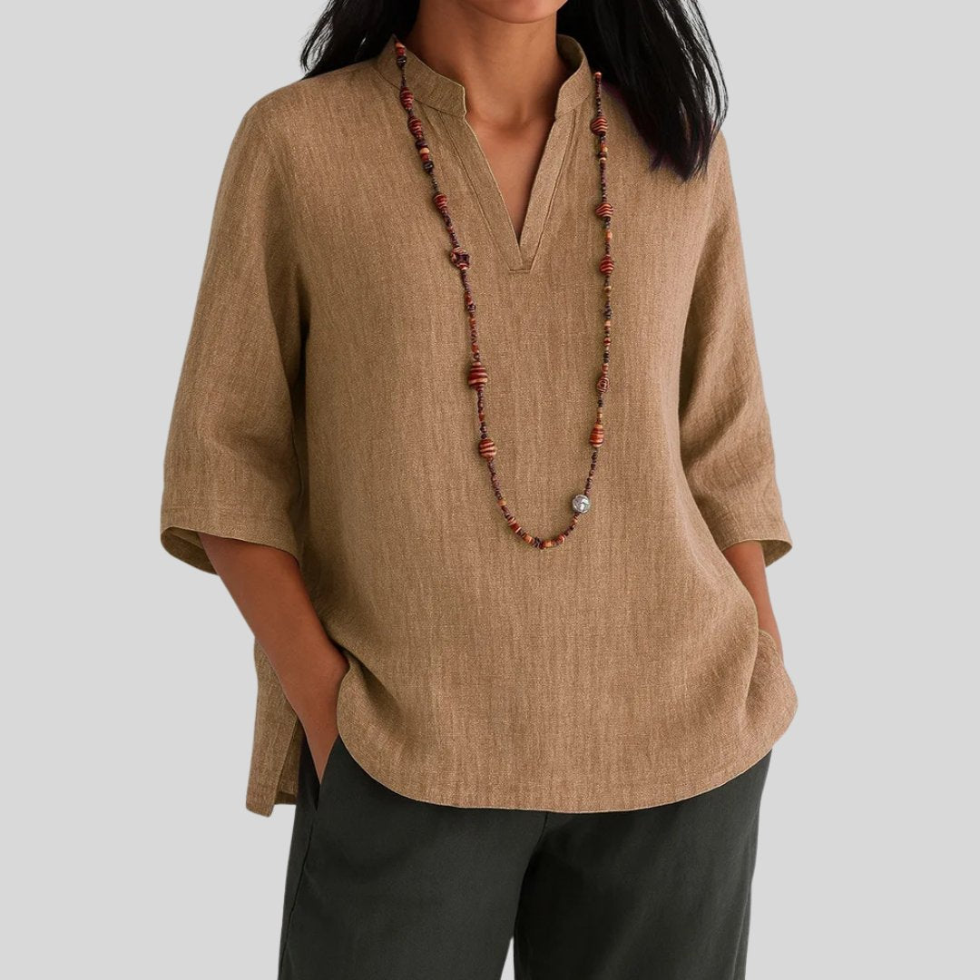 Harper | Women's Relaxed-Fit V-Neck 3/4 Sleeve Linen Tunic 2