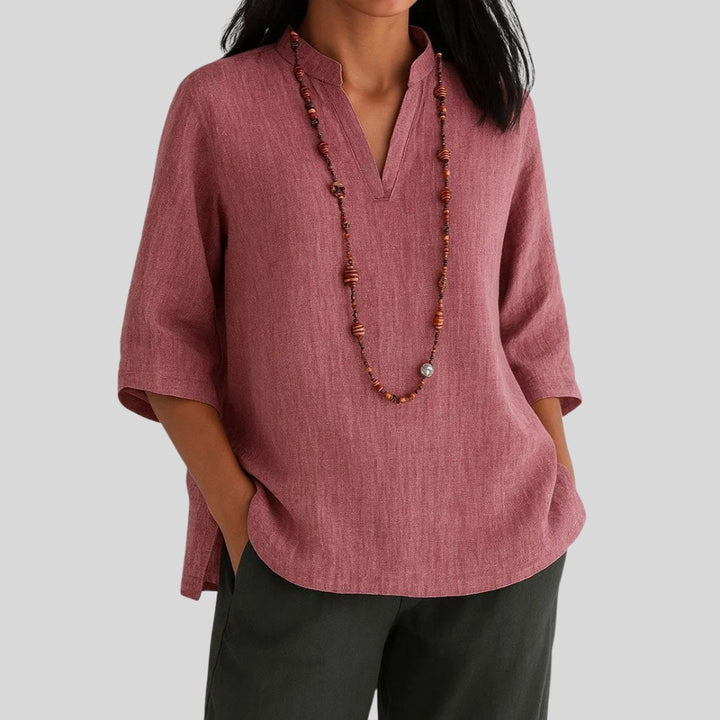 Harper | Women's Relaxed-Fit V-Neck 3/4 Sleeve Linen Tunic 3