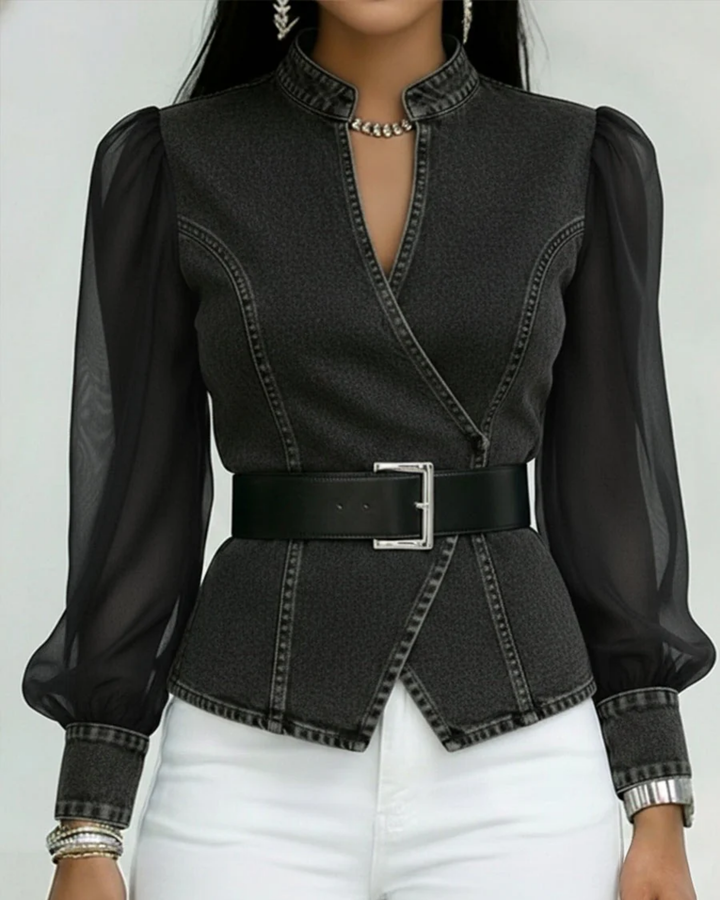 Haven | Elegant Wrap Top with Chiffon Sleeves - Stylish Women's Top & Blouse for Going Out 4