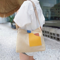 Julianne | Modern Color-Block PU Leather Canvas Tote Bag