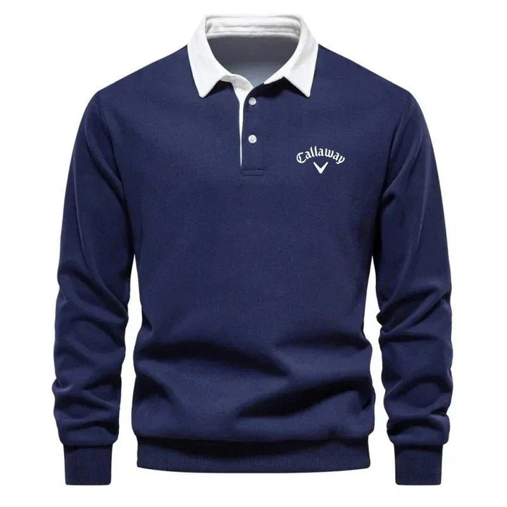 Henry | Men's Long-Sleeve Contrast Collar Cotton-Blend Golf Polo Jumper 0