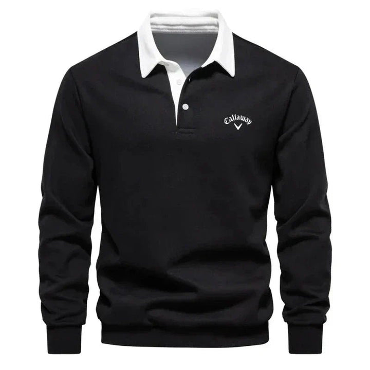 Henry | Men's Long-Sleeve Contrast Collar Cotton-Blend Golf Polo Jumper 1