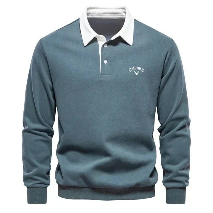 Henry | Men's Long-Sleeve Contrast Collar Cotton-Blend Golf Polo Jumper 3