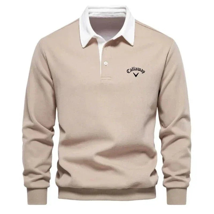Henry | Men's Long-Sleeve Contrast Collar Cotton-Blend Golf Polo Jumper 4