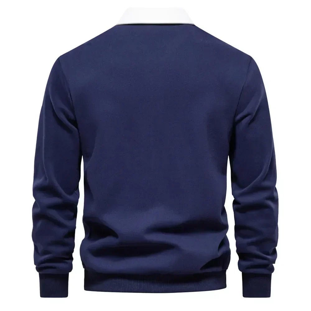 Henry | Men's Long-Sleeve Contrast Collar Cotton-Blend Golf Polo Jumper 6