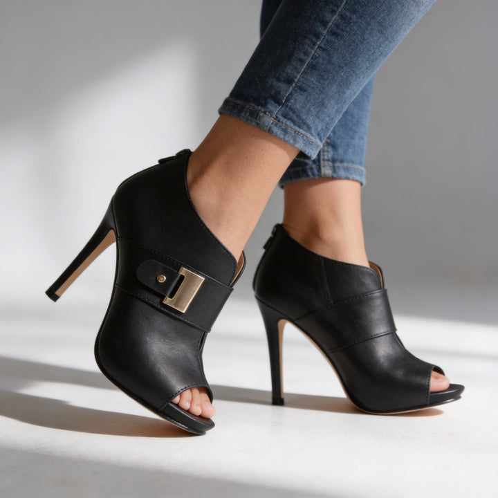 Isabella | Classic and Comfortable Open Toe Buckle Block Heel 4