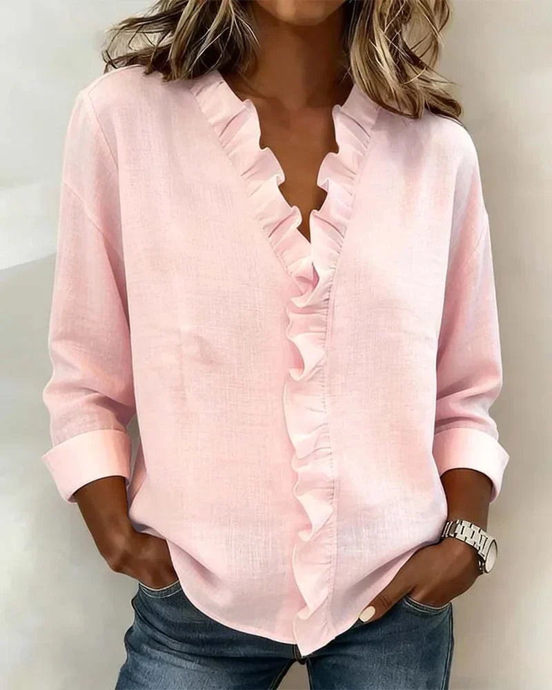 Isla | Elegant V-Neck Ruffled Blouse 0