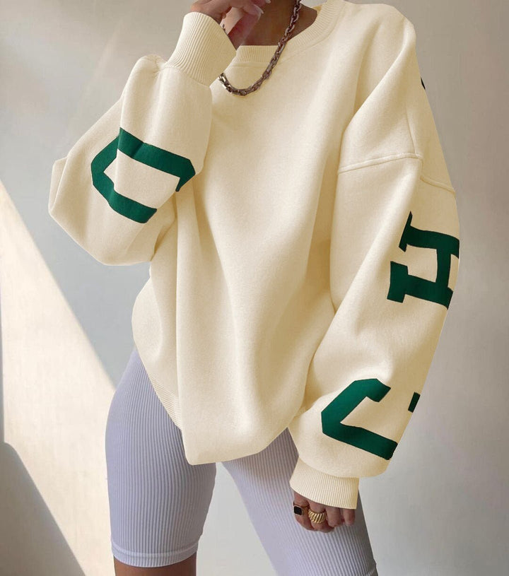 Isla | Women's Oversized Fleece-Lined Varsity Sleeve Crewneck Jumper 0