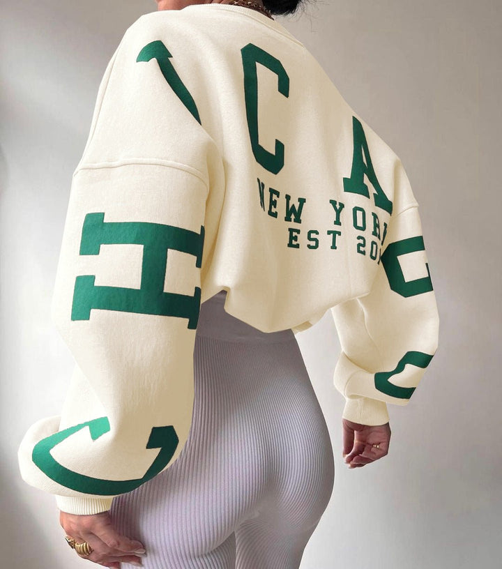 Isla | Women's Oversized Fleece-Lined Varsity Sleeve Crewneck Jumper 1