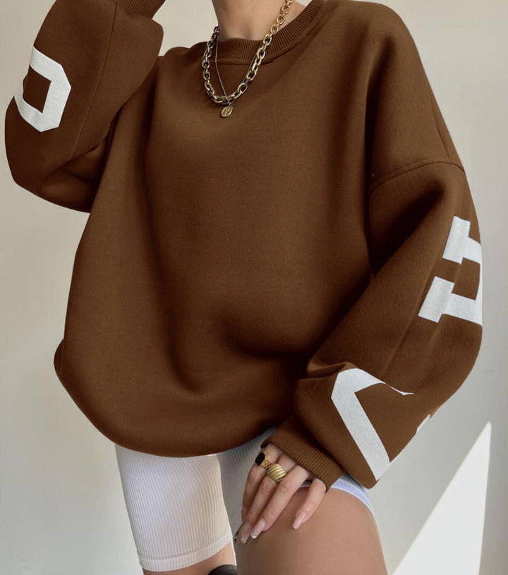 Isla | Women's Oversized Fleece-Lined Varsity Sleeve Crewneck Jumper 4