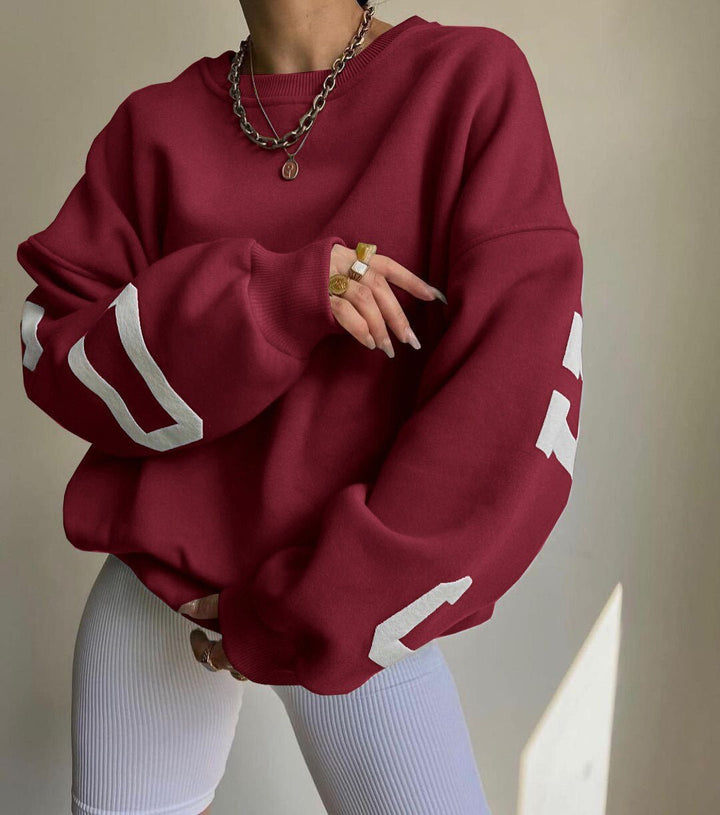 Isla | Women's Oversized Fleece-Lined Varsity Sleeve Crewneck Jumper 5