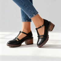 Emilia | Comfortable and Timeless T-Strap Block Heel Loafers
