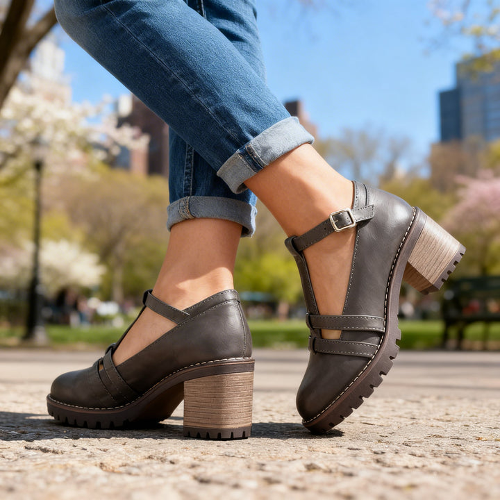 Julia | Stylish and Timeless T-Strap Block Heel Loafers 3