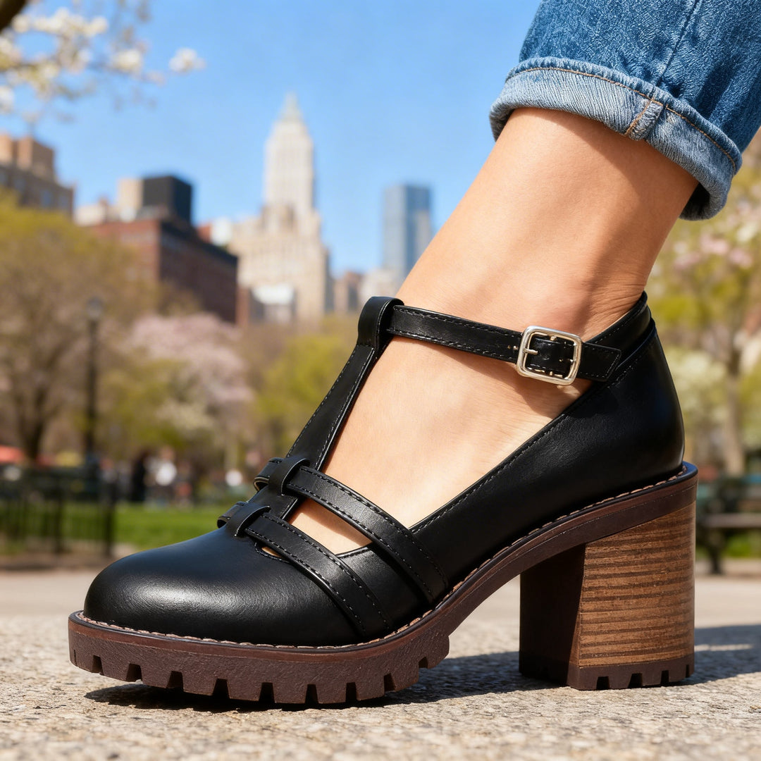 Julia | Stylish and Timeless T-Strap Block Heel Loafers 6