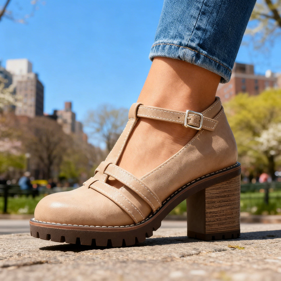 Julia | Stylish and Timeless T-Strap Block Heel Loafers 7