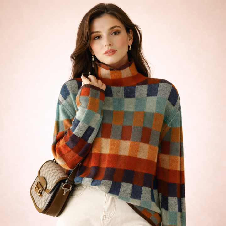 Kathrin | Multicolored plaid turtleneck sweater 0