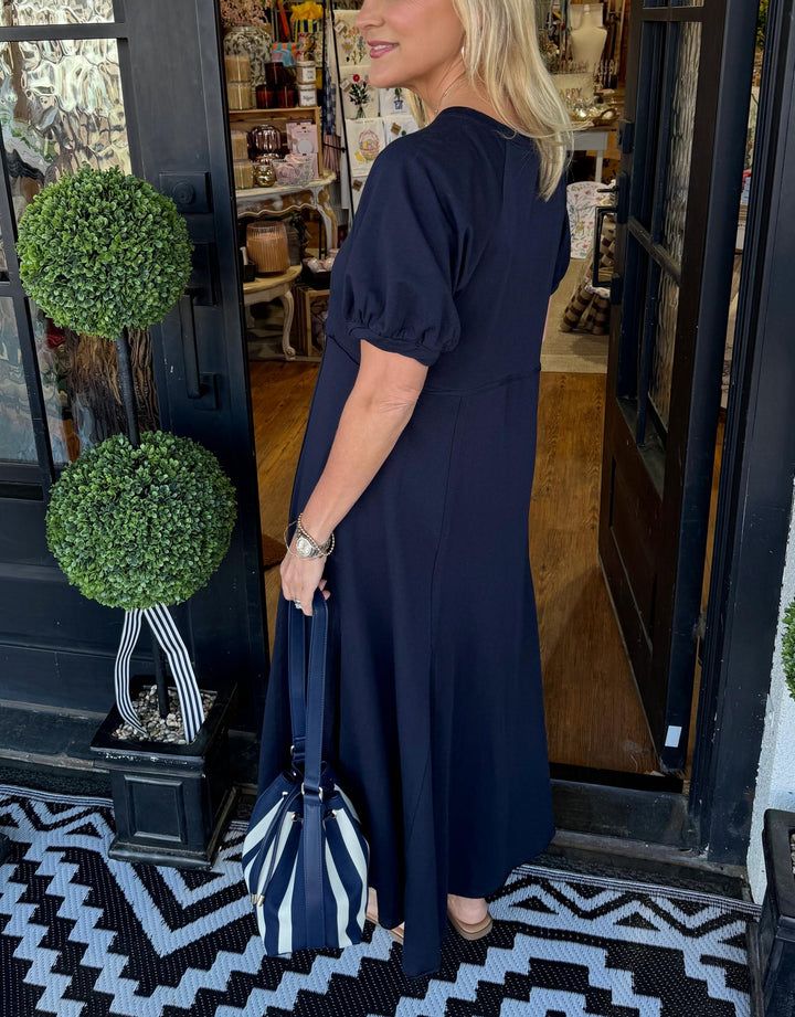 Katrin | Elegant Navy Puff Sleeve Maxi Dress 1