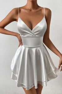 Elena | Stylish Lustrous Satin Pleated Skater Mini Dress