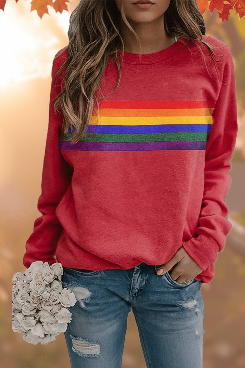 Lily | Women's Relaxed-Fit Rainbow Striped Crew-Neck Jumper 0