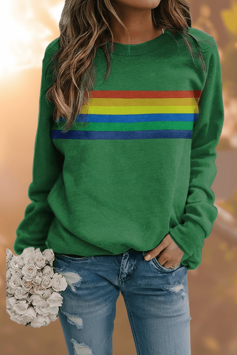 Lily | Women's Relaxed-Fit Rainbow Striped Crew-Neck Jumper 7