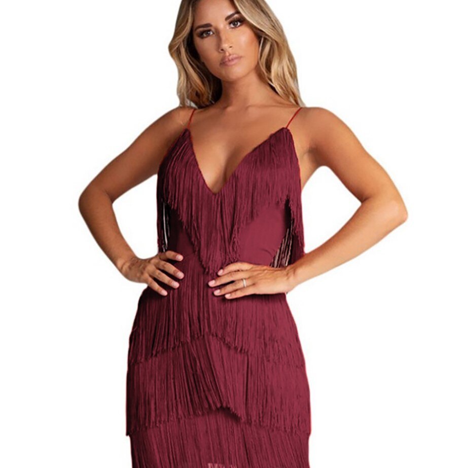 Liorra | Sparkling Fringe Homecoming Dress with Deep V-Neck 3