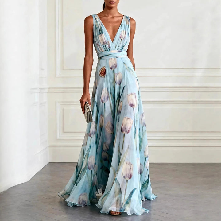 Luna | Elegant Floral Chiffon Wrap Maxi Dress 0