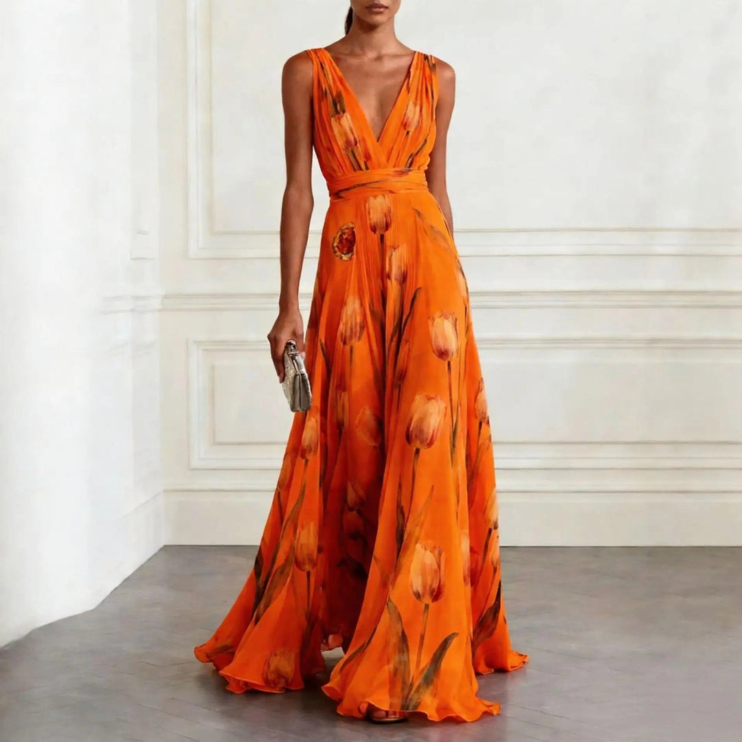 Luna | Elegant Floral Chiffon Wrap Maxi Dress 2