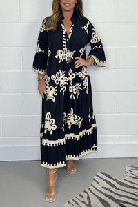 Robe maxi boutonnée à volants botanique