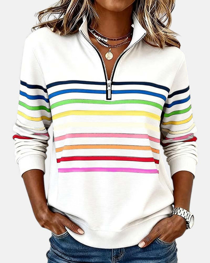 Madison | Women's Quarter Zip Sweatshirt Striped Long Sleeve Pullover 2