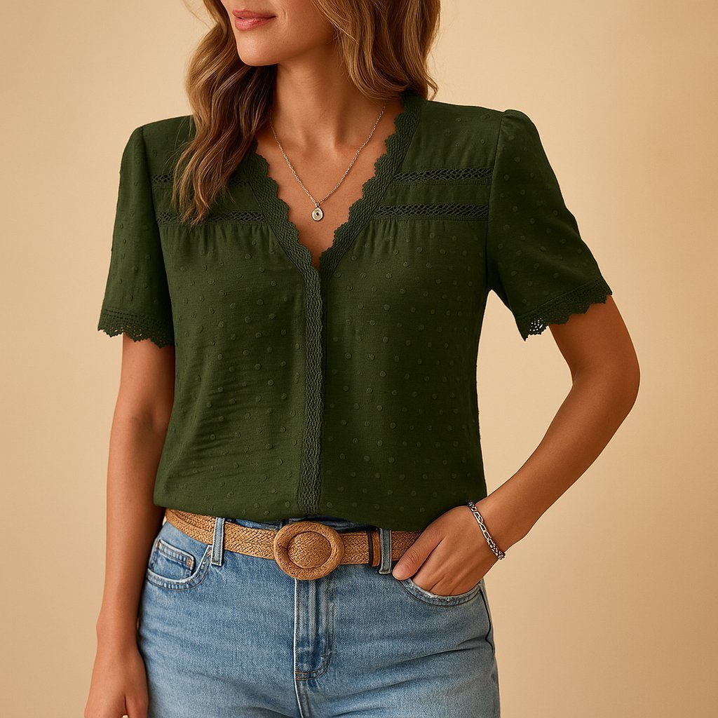 Martina | Elegant And Romantic Swiss Dot Lace-Trim Blouse 1