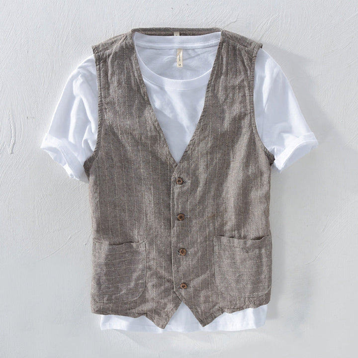 Men's Striped Vest, Linen Look 2