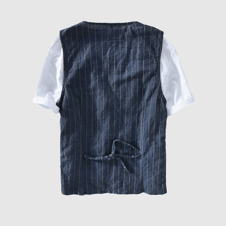 Men's Striped Vest, Linen Look 3