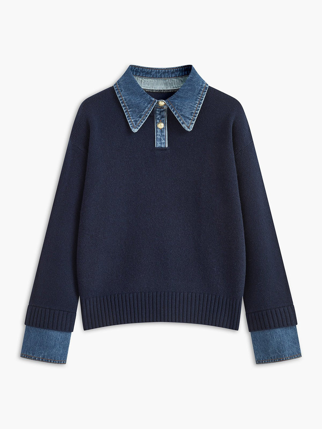 Mia | Women's Denim-Collar Knit Polo Sweater 0