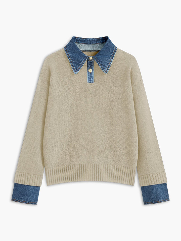 Mia | Women's Denim-Collar Knit Polo Sweater 8