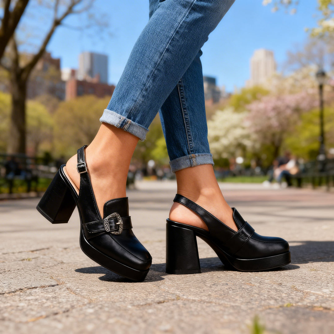 Mila | Platform Slingback Block Heel Loafer Pumps 3