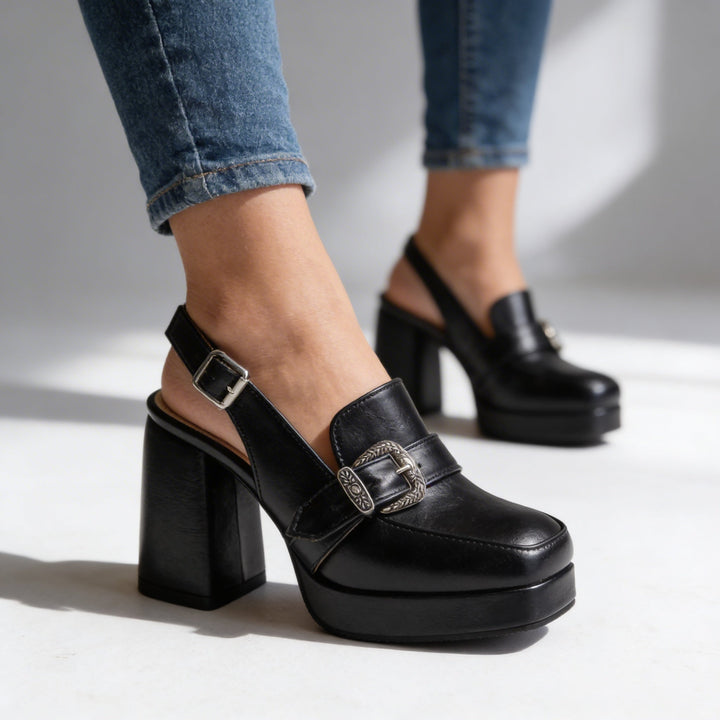 Mila | Platform Slingback Block Heel Loafer Pumps 5