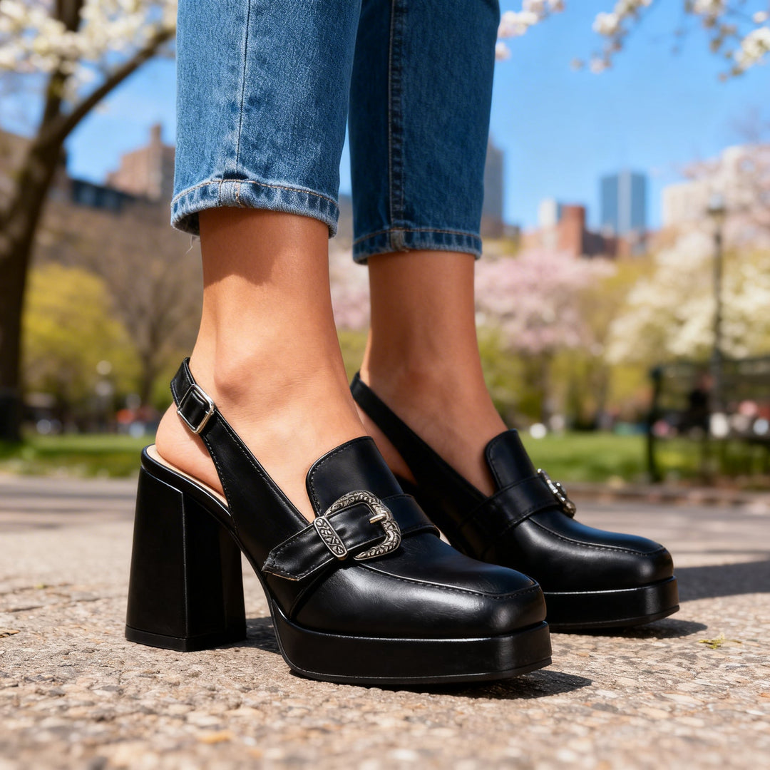 Mila | Platform Slingback Block Heel Loafer Pumps 8