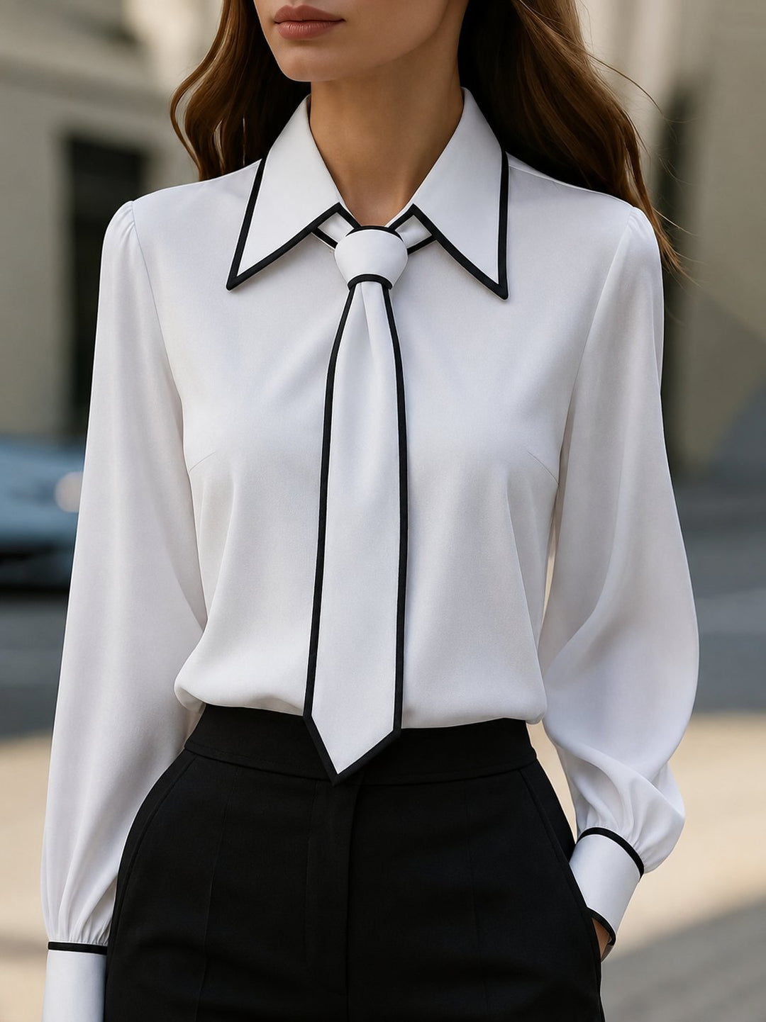 Nadine | Polished And Sharp Contrast Trim Button-Down Blouse 0