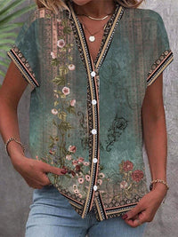 Zara | Breathable Short Sleeve Boho Floral Blouse