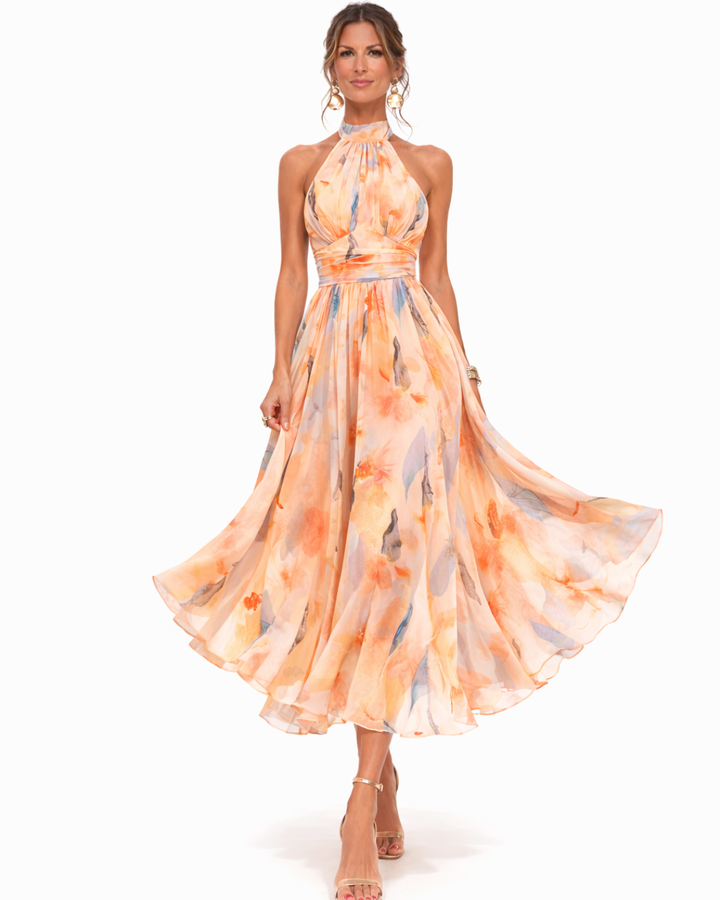 Nora | Elegant Watercolor Halter Maxi Dress 1