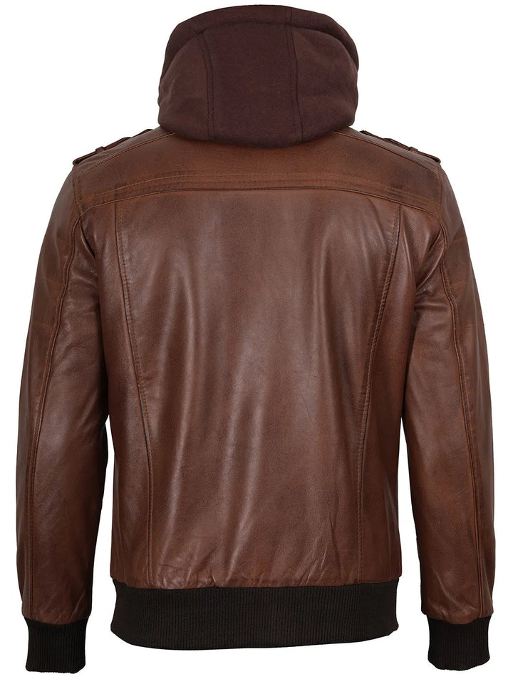 Oliver | Premium Leather Bomber Jacket with Removable Hood 6