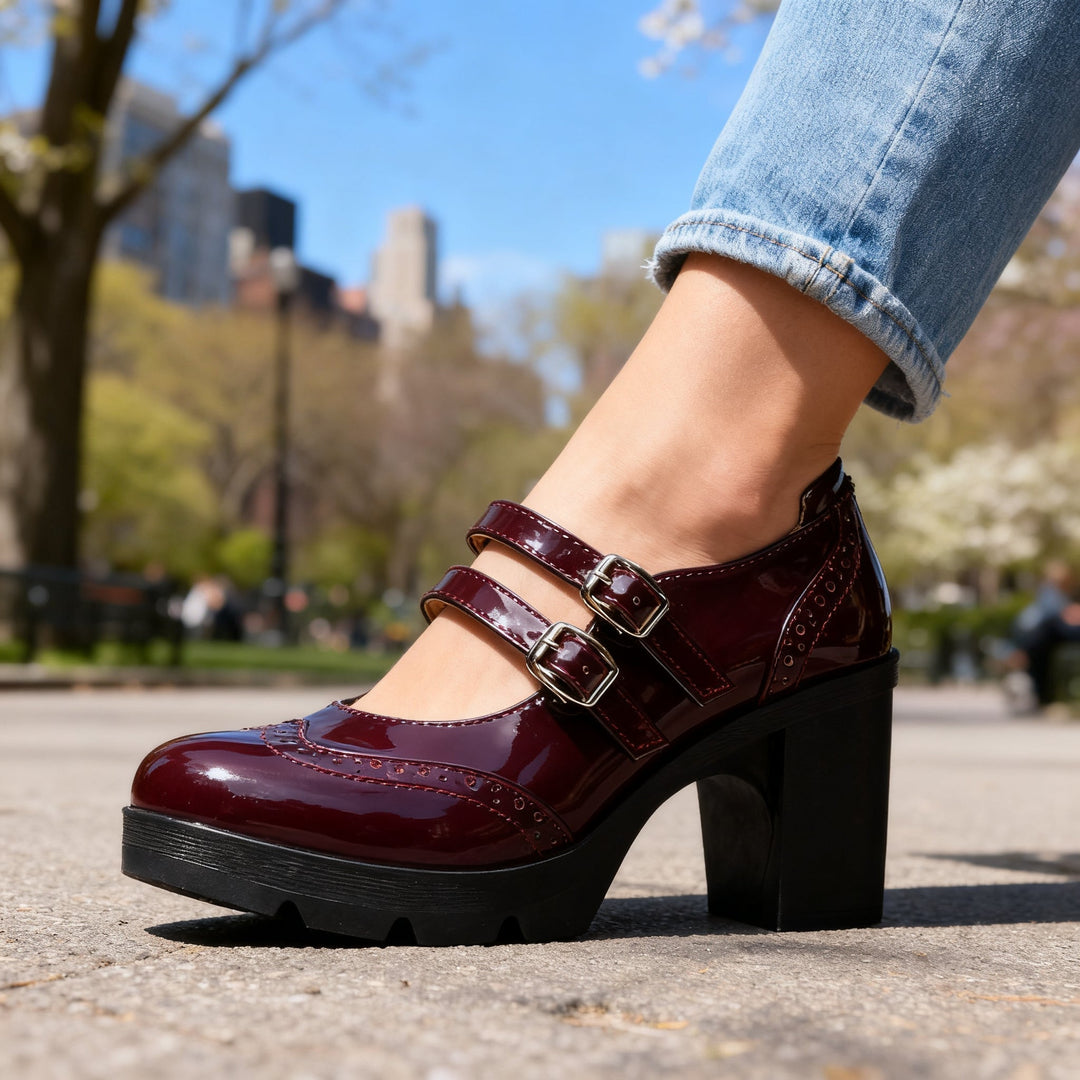 Olivia | Double Strap Platform Mary Jane Block Heel 8