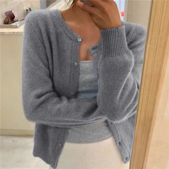 Olivia | Women's Soft Knit Button-Front Round Neck Cardigan 0