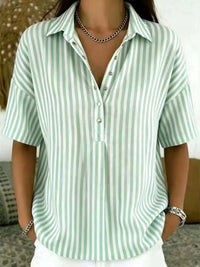 Emily | Comfortable And Lightweight Striped Collared Blouse